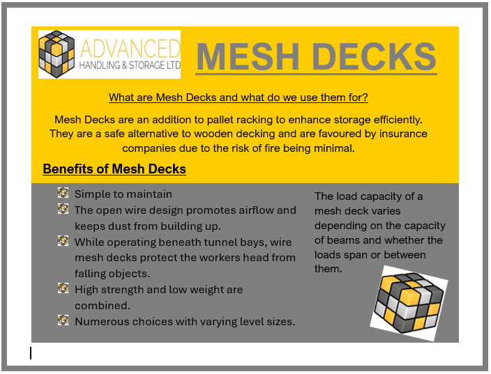Advancedh's tweet image. Get your Mesh Decks today! 
To get in touch call us on 01388 779111 or email our sales team on sales@advanced-handling.co.uk. To go directly to our website use advanced-handling.co.uk 
#palletracking #mezzanine #secondhand #warehouse #storage