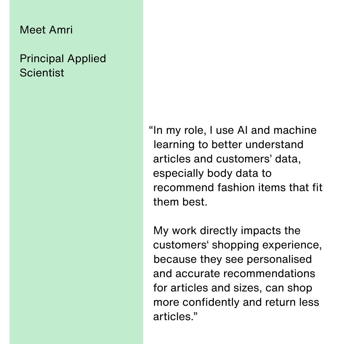 ZalandoTech's tweet image. Meet Amri, Principal Applied Scientist in our Size & Fit Team in #ZalandoZurich.
Amri is passionate about using AI to make a real difference in how we shop for clothes. Learn how Amri's work is improving efficiency and sustainability in the fashion industry 📏
#InsideZalando