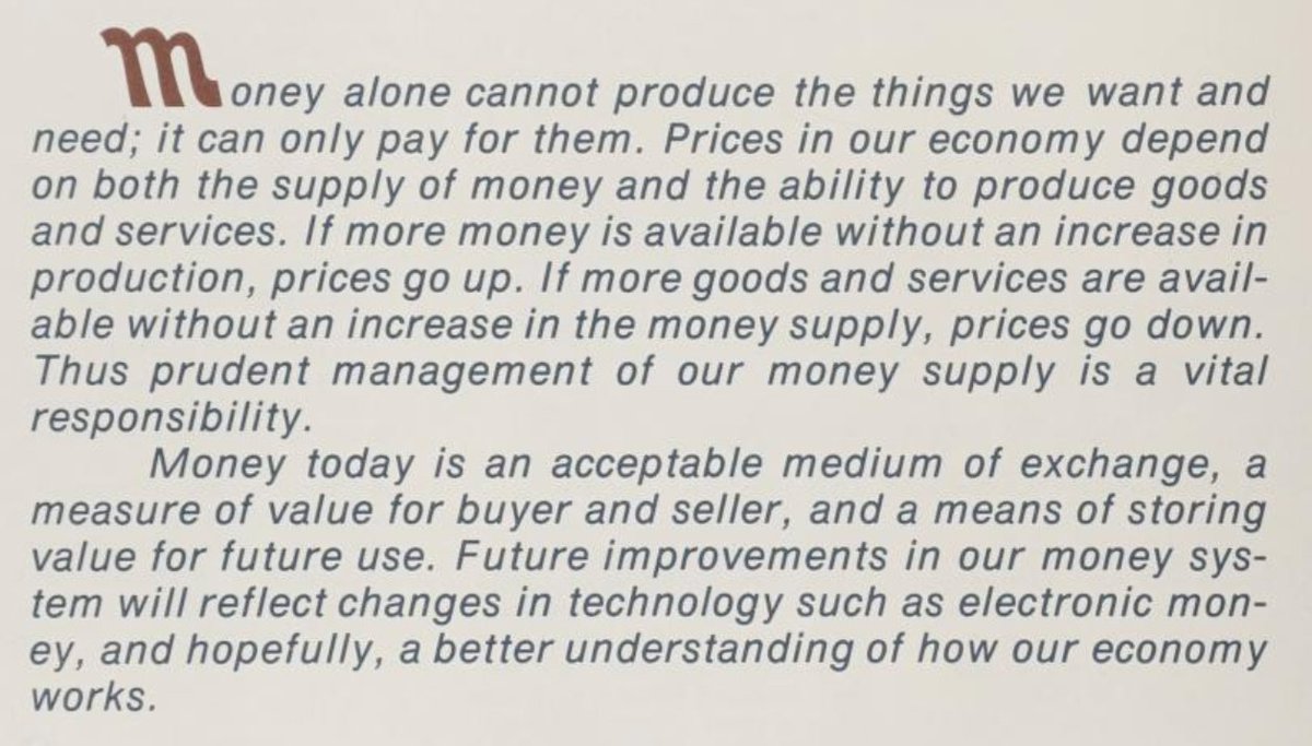samcallah's tweet image. Believe it or not, this was written by the Federal Reserve in 1970.
Imagine going back in time to tell the author that in the year 2025, their institution inflated the money supply by ~40% in just four years, and that a new form of electronic money is taking the world by storm.