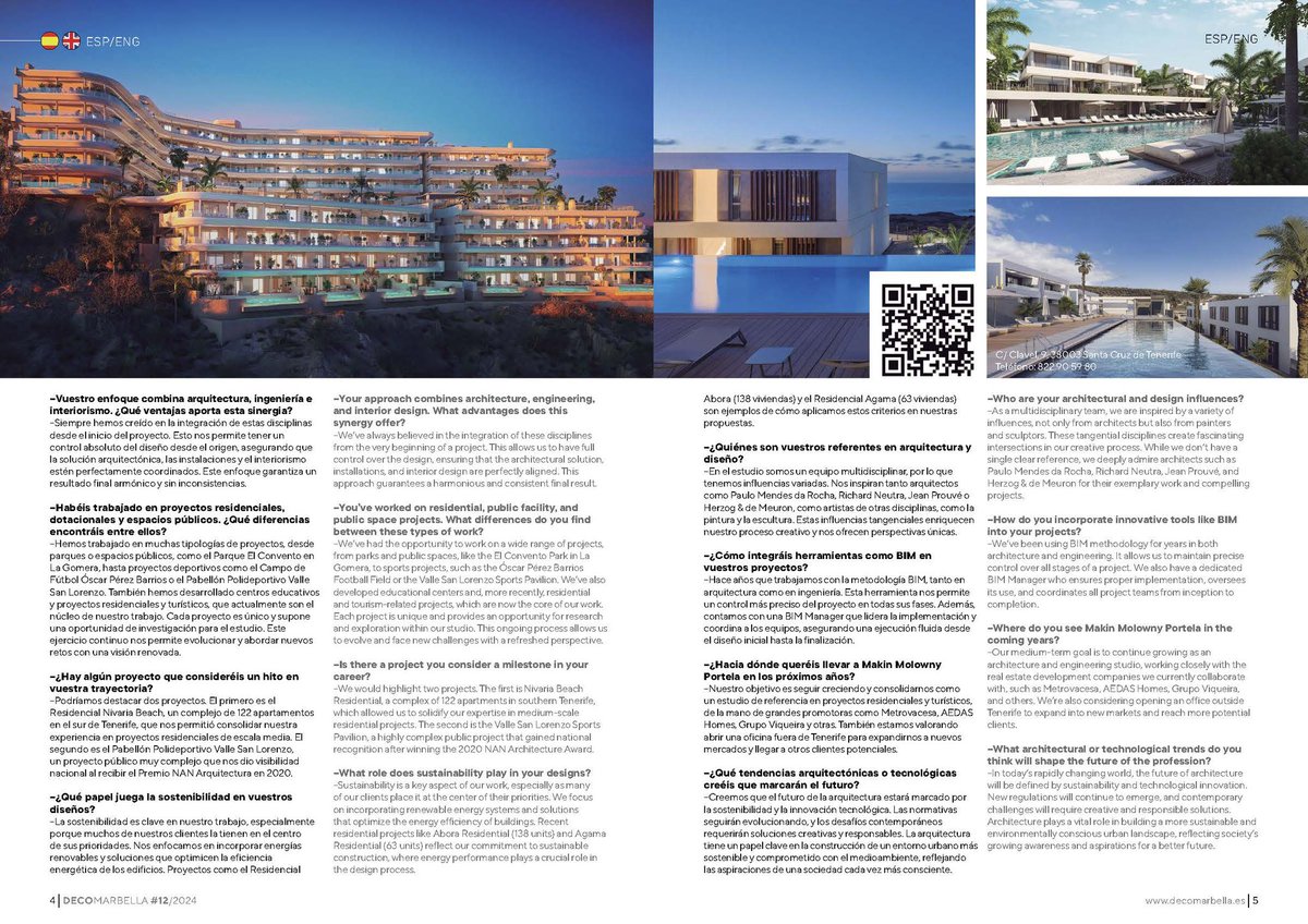 Muchas gracias DecoMarbella por haceros eco de nuestro trabajo y el interés mostrado en la extensa entrevista que dedicais a nuestro estudio de arquitectura Makin Molowny Portela. 
Lee la entrevista aquí: goo.su/nX6m
