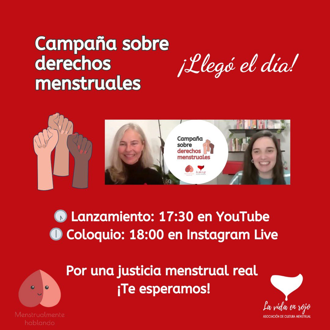 ¡Ya ha llegado el día!
La presentación oficial de la Campaña por los Derechos Menstruales es en YouTube. 💯Activa la notificación de la cuenta atrás: youtu.be/ALTyKoHar2E

#derechosmenstruales #leyorganica12023 #LO12023 #lavidaenrojo #equidadmenstrual #menstruacion
