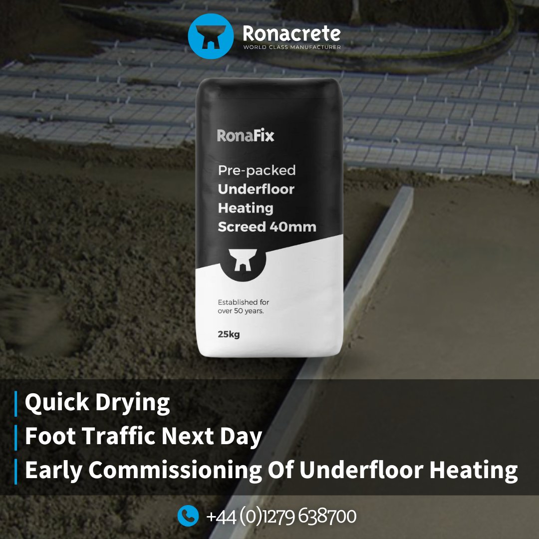 Ronacrete's tweet image. Fast, Efficient &amp;amp; Ready When You Are!

This high-performance screed dries quickly, supports underfloor heating systems, and allows foot traffic in just 24 hours.

For more information, call: +44 (0)1279 638700.

#flooring #ronafix #quickdrying #screeding #flooringinstallation