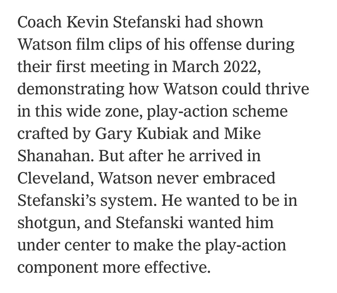 The Deshaun Watson era in Cleveland will go down as one the biggest disasters in the franchise’s history. We all knew it was bad, but some of this stuff is eye opening. 

Sounds like Stefanski tried to set him up for success in his scheme, but Watson didn’t adapt.

#DawgPound