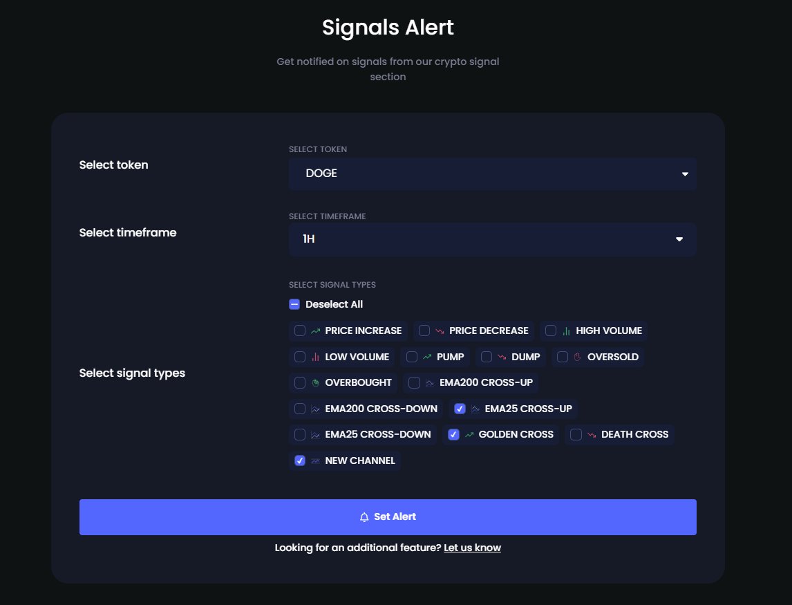 🌟Signal Alerts Are Here! 🚀

📢 One of our most highly anticipated features has finally launched!

- Focus on what truly matters: Pick the coins and events that align with your strategy.
- Let Dash 2 Trade do the heavy lifting: Our platform monitors the market for you in real