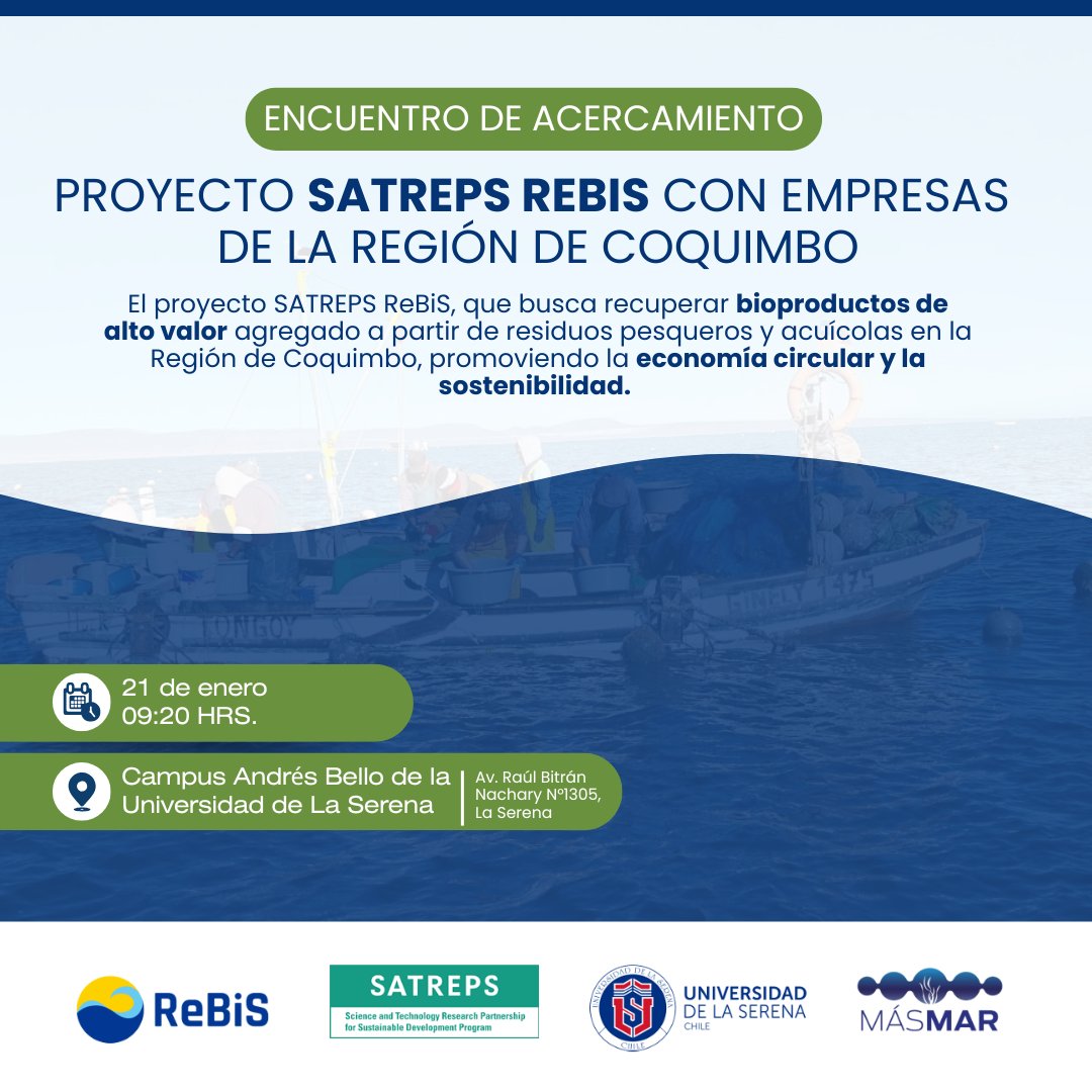Este martes 21 de enero se realizará el “Encuentro de acercamiento del Proyecto SATREPS ReBiS con Empresas de la Región de Coquimbo”🌊🌍♻️

⌨21 de enero de 2025 
⌚09:20 hrs. 
📌Campus Andrés Bello de la Universidad de La Serena