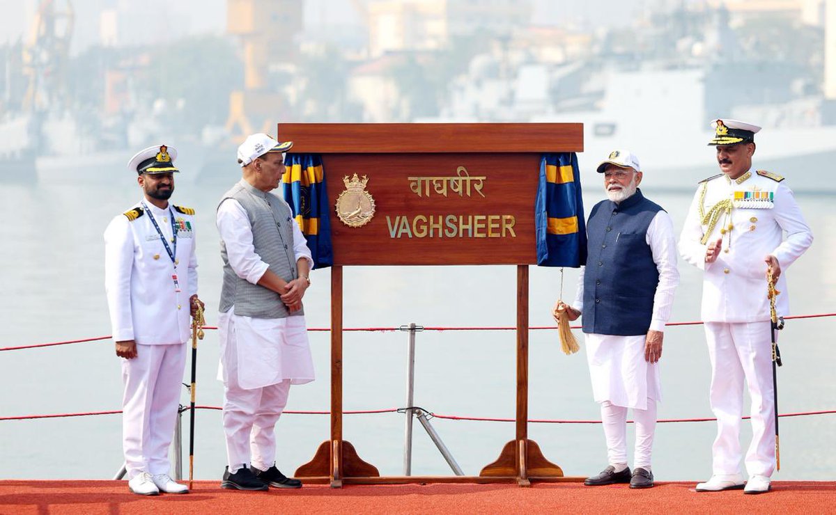 navalgroup_IN's tweet image. On the occasion of commissioning of INS #Vagsheer - 6th Kalvari class submarine, Mr Pierre Eric Pommellet (Chairman & CEO) mentioned “We are honoured to be part of the success of the P75 program, a cornerstone of the 🇮🇳🇫🇷 strategic partnership and a key achievement in India’s…