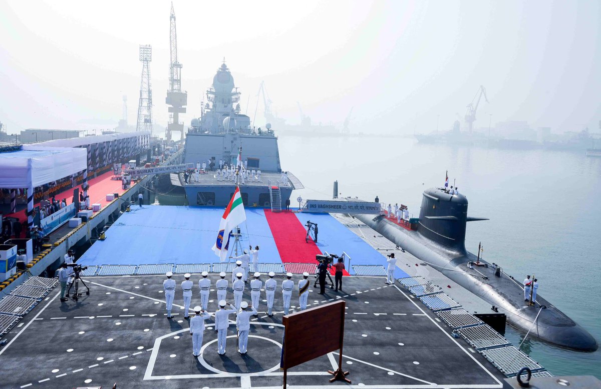 navalgroup_IN's tweet image. On the occasion of commissioning of INS #Vagsheer - 6th Kalvari class submarine, Mr Pierre Eric Pommellet (Chairman & CEO) mentioned “We are honoured to be part of the success of the P75 program, a cornerstone of the 🇮🇳🇫🇷 strategic partnership and a key achievement in India’s…