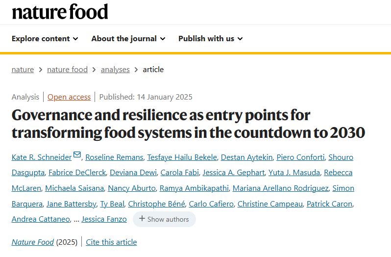 Interesting🆕paper! 
🌍 The first annual monitoring update from the Food Systems Countdown shows progress: 20 of 42 indicators trended positively since 2000!

📌Governance &amp; resilience emerge as key action points. Explore findings👇
nature.com/articles/s4301…
Via <a href="/NatureFoodJnl/">Nature Food</a>