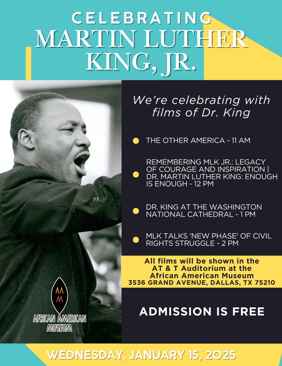 Today, we celebrate the life and legacy of Dr. Martin Luther King, Jr. on his birthday. Join us at the African American Museum of Dallas as we showcase films highlighting his most powerful and inspiring speeches. 🎟️ Admission: FREE for everyone!