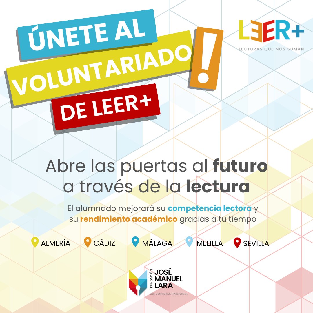 FundacionJMLara's tweet photo. 📚 ¡Tu amor por la #lectura puede cambiar vidas!
Desde la #FJML buscamos personas voluntarias para nuestro proyecto #LEER➕.
¿Qué es necesario?
🕰️ 1 hora y media a la semana.
📖 Pasión por los libros.
💼 Compromiso durante el curso escolar.
✅¿Te unes? https://t.co/8dWUOx5tRF https://t.co/KHycPQtT7I