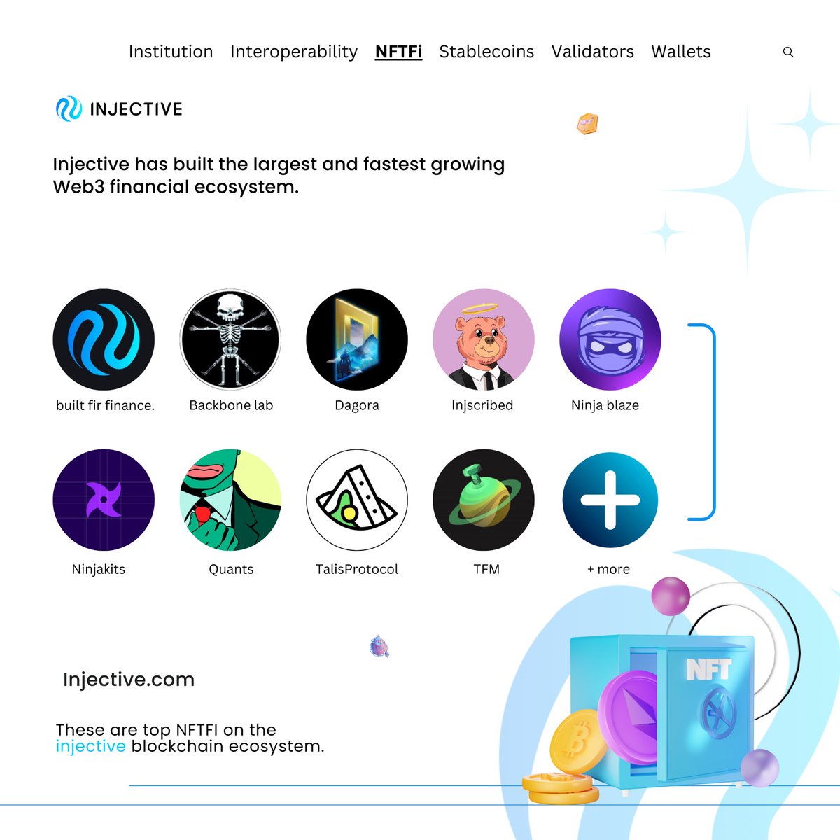 NFTFi on @Injective

Injective has built the largest &amp; fastest-growing Web3 financial ecosystem, designed for finance.

Top NFTFi projects:

<a href="/BackBone_Labs/">BackBone Labs 🏴‍☠️⚛️ 🧪🌖 🥷🏻 🐶</a>
<a href="/Dagora_INJ/">Dagora on Injective</a>
<a href="/InjPunk/">INJSCRIBED</a>
<a href="/NinjaBlazeApp/">Ninja Blaze</a> 
<a href="/NinjaKits_/">NinjaKits - DeFixNFT Injective Portfolio Manager</a>
<a href="/InjectiveQuants/">Quants</a>
<a href="/ProtocolTalis/">Talis Protocol</a>
<a href="/tfm_com/">TFM 🪐 Modular Liquidity Layer for Cosmos Chains</a>

…and more! Explore:👇🏻