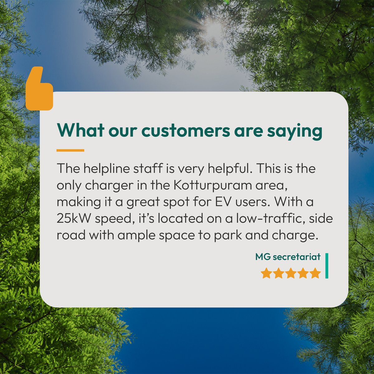 ChargePartners's tweet photo. At EV Charge Partners, we strive to provide seamless charging experiences with accessible locations, fast speeds, and reliable support. 💚⚡
Your feedback inspires us to keep improving and powering the future of electric mobility. 
#EVCharging #CustomerFeedback #Sustainability https://t.co/iUkyrHgSQi
