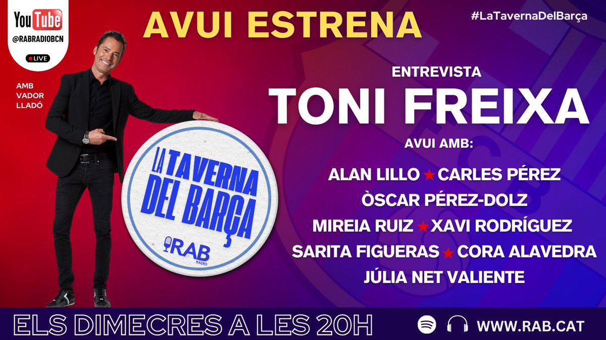 QUINS NERVISSS!!! Avui a les 20h estrenem la nova <a href="/LaTavernaFCB/">La Taverna del Barça</a> amb Vador Lladó! No t'ho perdis que serà èpic! YouTube.com/@rabradiobcn RAB.cat i totes les plataformes de pòdcast 
#Barça #FCBarcelona #Barcelona