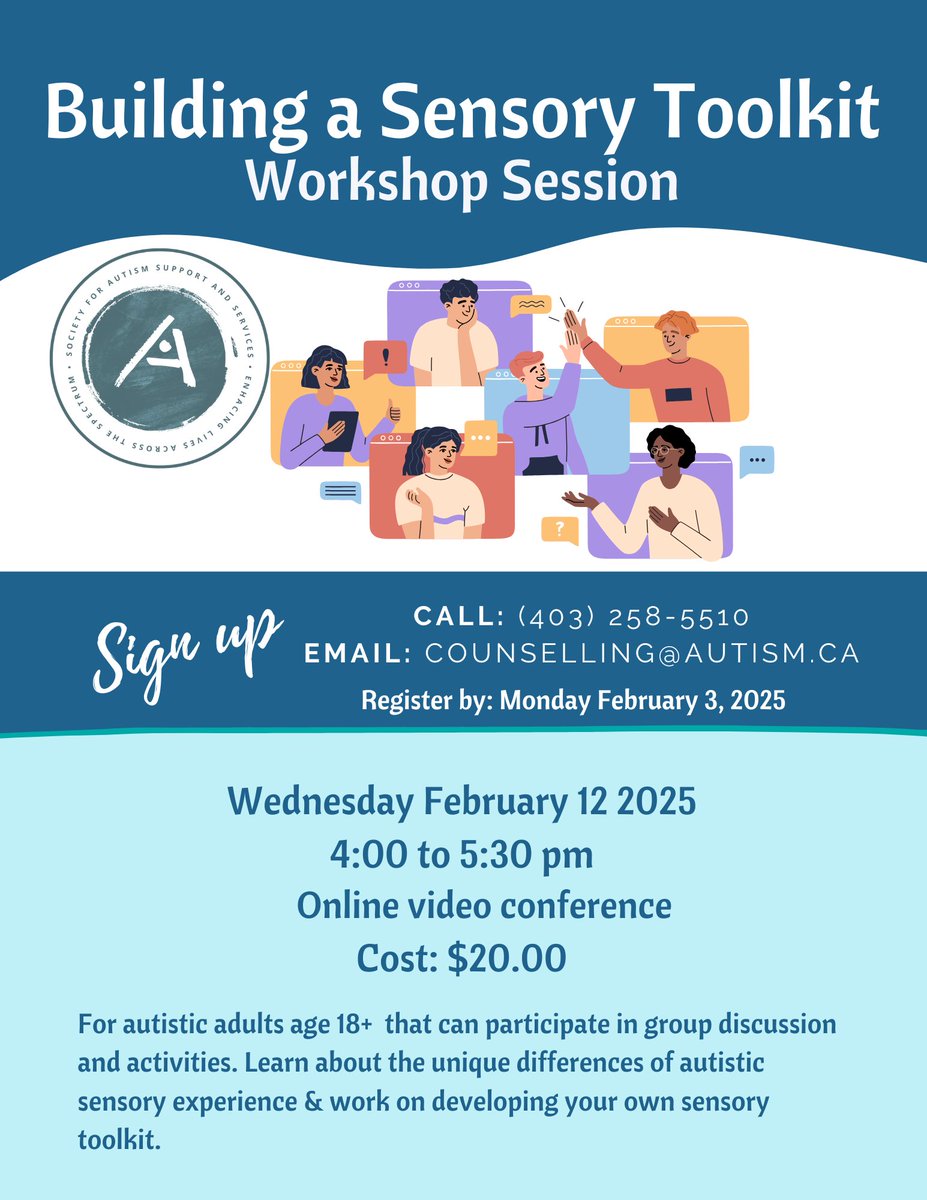 Autism_SASS's tweet photo. SASS is offering TWO #learning &amp; support sessions for individuals 18+ in Feb. Sessions are independent of each other &amp; are $20 each.
1) Building a sensory toolkit - virtual 2) Late Diagnosis - in-person. Connect with counselling@autism.ca
#enhancinglivesacrossthespectrum https://t.co/0CEDexP574