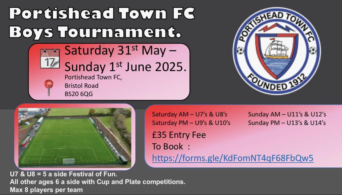 Applications are now open for our Boy’s Tournament - Saturday 31st May &amp; Sunday 1st June. Please spread the word…

<a href="/SomersetFA/">Somerset FA</a> <a href="/GlosFA/">Gloucestershire FA ⚽</a> <a href="/aylfinals2017/">Avon Youth League</a> 

forms.gle/KdFomNT4qF68Fb…