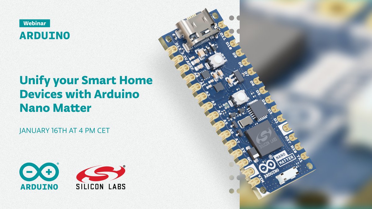 arduino's tweet image. Tune in to our webinar tomorrow as we explore the potential of the Arduino Nano Matter platform. We’re thrilled to host expert guests from @SiliconLabs and Pervasive Displays, who will share their insights and expertise on Matter-enabled solutions: youtube.com/live/BivDucNnu…