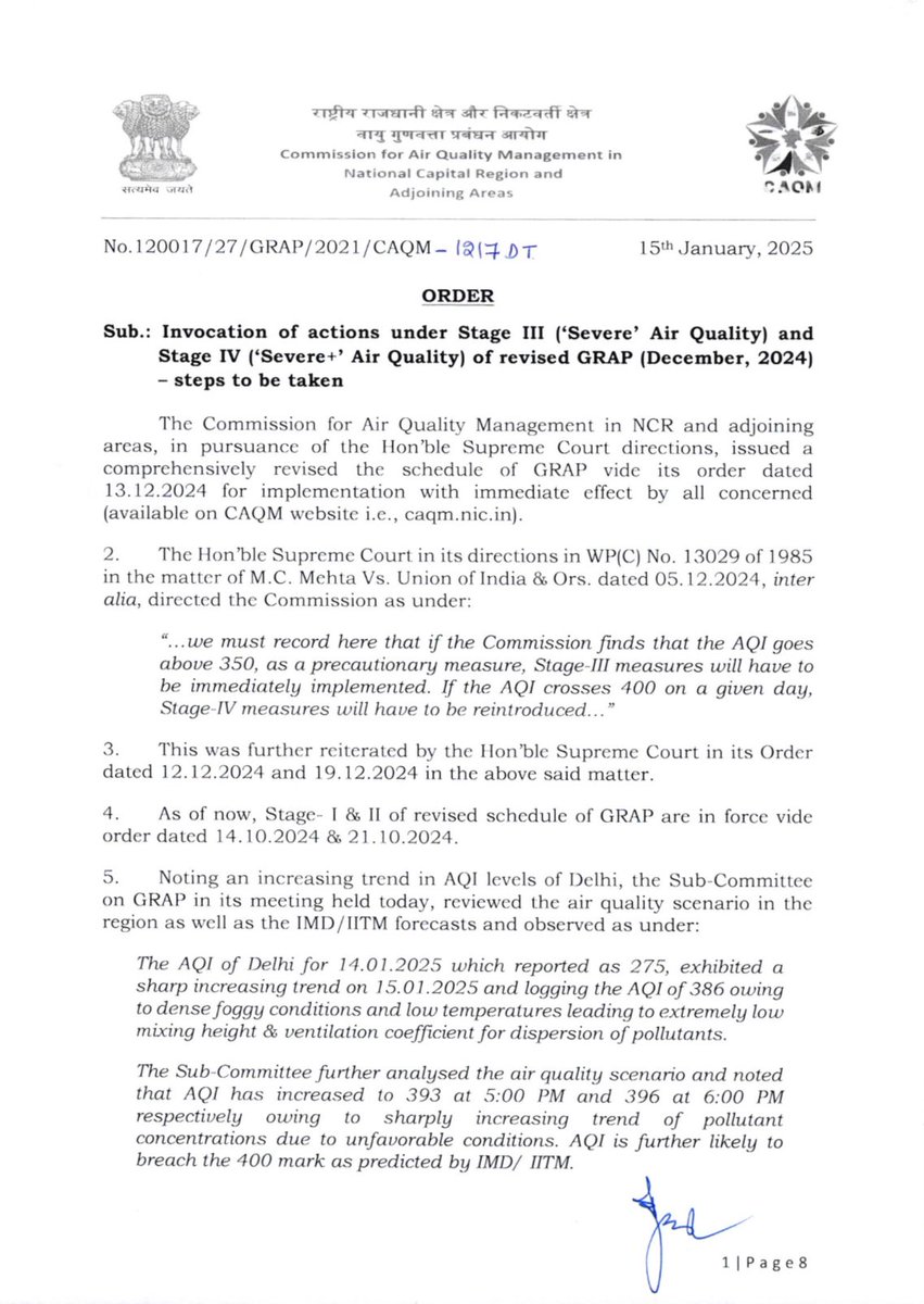 CAQM_Official's tweet image. CAQM Sub-Committee on GRAP invokes all actions under both Stages III &amp;amp; IV of revised GRAP in the entire NCR, with immediate effect.

For more details, visit: caqm.nic.in