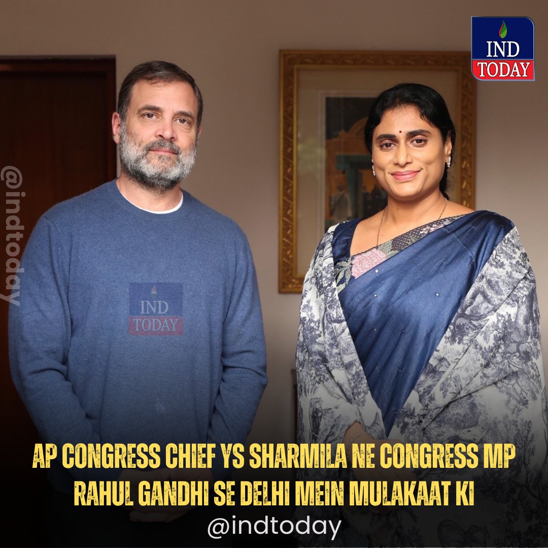 ind2day's tweet photo. #indtoday| #APCongressPresident YS Sharmila meets #CongressMP Rahul Gandhi in Delhi today. On this #occasion, #variousissues including strengthening the party in AP were discussed.

#yssharmila #rahulgandhi #meeting #delhi #delhinews #india #indianews https://t.co/k0SPdYujk5