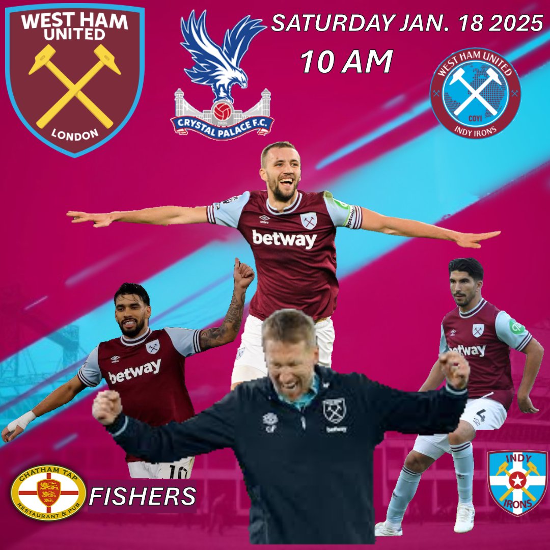 Join us at @chathamtapfishers this Saturday at 10am to watch West Ham host Palace. 

#westham #westham_us #westhamsupporters #WestHamIsMassive #COYI #ForeverBlowingBubbles #OverLandAndSea