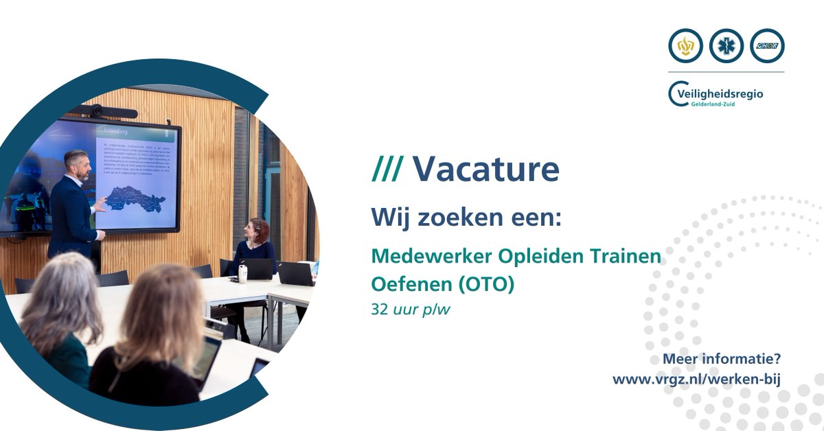 🚨Vacature alert: Medewerker Opleiden Trainen Oefenen (OTO) 🚨
Ben jij de verbindende kracht die onze crisisorganisatie sterker maakt? 

Bekijk de vacature: obi41.nl/42m7sp3t

#Vacature #OTO #VeiligheidsregioGelderlandZuid