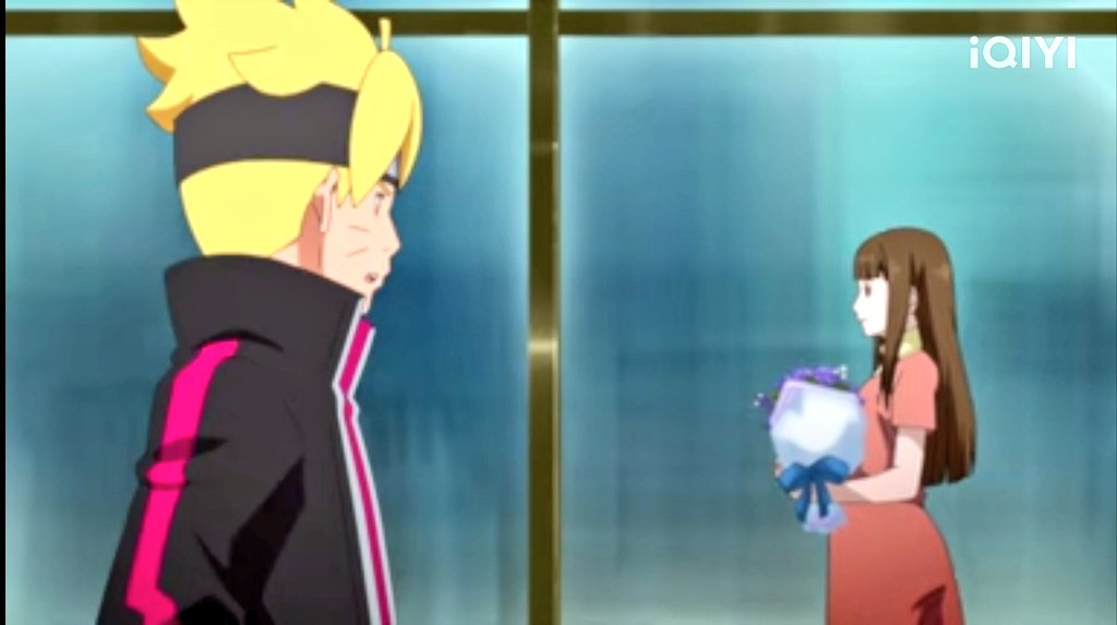 Violet_Konoha's tweet photo. On Hinata birthday, Boruto still didn't know what gift he would give to his mother. On his way, he saw a woman carrying violet-colored flowers and he decided to give flowers as a birthday gift to his mother.
💜🩷. 
After the purple flowers were shown in Episode 180, Sumire also appeared in Episode 182, just one episode apart. This happened after she she transferred to the Science Division
For quite a while.