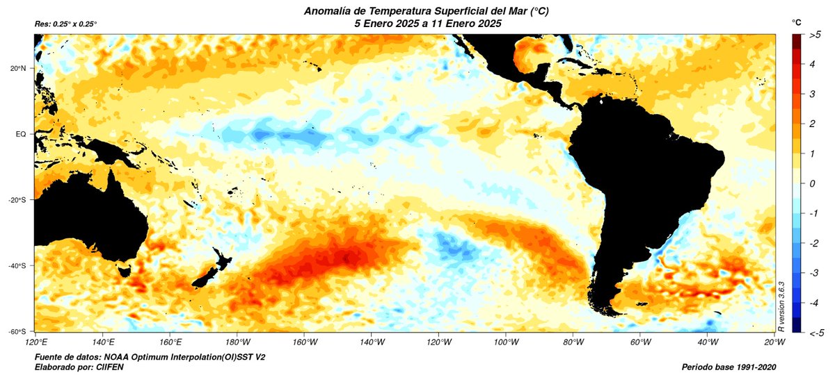 ciifen's tweet photo. En la semana del 5 al 11 de enero se observaron anomalías frías en el Pacífico Central y cálidas en el Oriental. https://t.co/zfv2VVFvQg