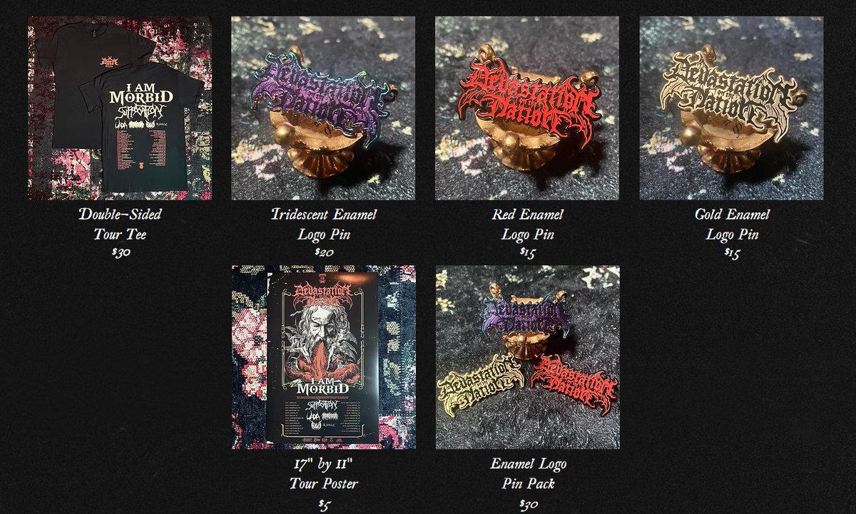 We have leftover merch from this years tour! It is available now.

No re-prints ever!

Buy at untoviewing.com/shop/dotn