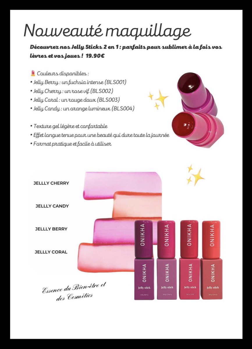 ✨ NOUVEAUTÉS ONIKHA ✨

Parfaits pour sublimer à la fois vos lèvres et vos joues !

✨Texture gel légère et confortable.
Effet longue tenue pour une beauté qui dure toute la journée .
Format pratique et facile à utiliser.

#Onikha #Jellyblush #cosmétique #beauté