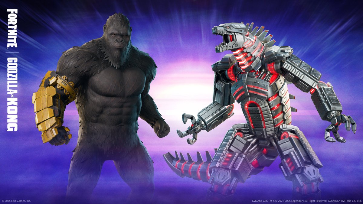 Fortnite's tweet photo. Let them fight! 💥🥊

Kong and Mechagodzilla enter the Shop tomorrow! https://t.co/M6SA1raVAn
