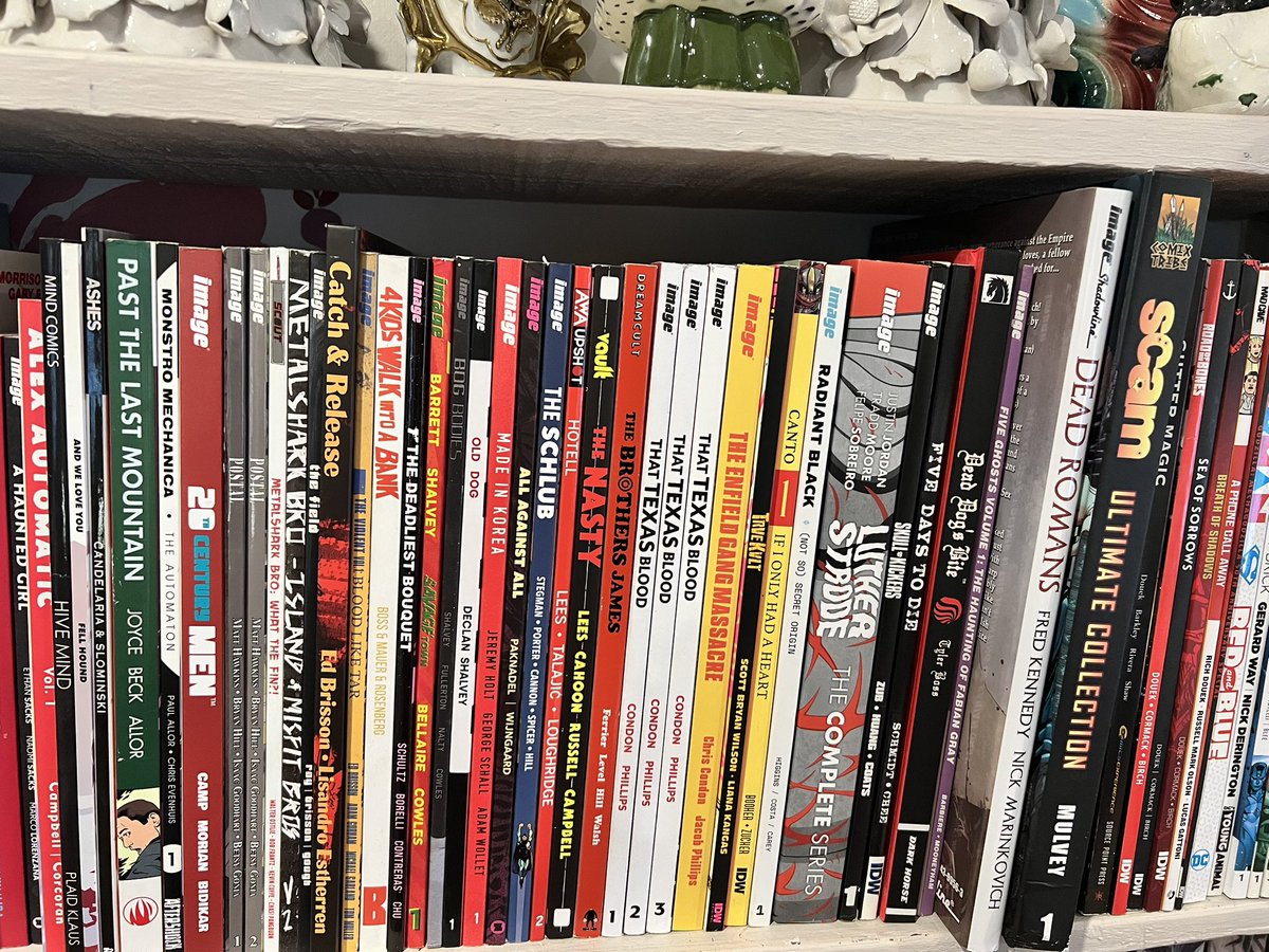 I’m endlessly rearranging my bookshelves, like you do, but this is my favorite section because it’s filled with amazing books made by fellow creators who are also dear friends.