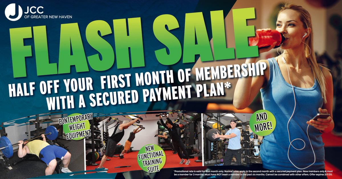 jcc_gnh's tweet photo. 💥JCC Membership FLASH SALE!💥
For a limited time, get half off your first month of membership with a secured payment plan! Now’s the perfect time to join the JCC! REGISTER NOW AT https://t.co/Jb7JnkVTD6, or CALL US 📞 at (203) 387-2424 x0! https://t.co/Bz5kCW4W4u