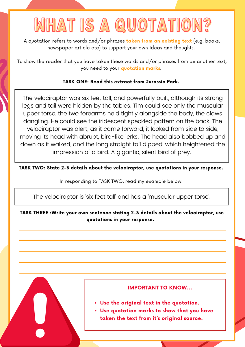 mrs_chudasama's tweet photo. ⚠️COMING SOON⚠️
Exploring Quotations Booklet
⭐️Skills focused
⭐️Range of extracts
⭐️KS3/4/5
#TeamEnglish #English #Skills #Revision #Quotation #GCSE #KS3 #KS5 #AllSubjects #Booklet #edutwitter https://t.co/3Y4Q1epcle