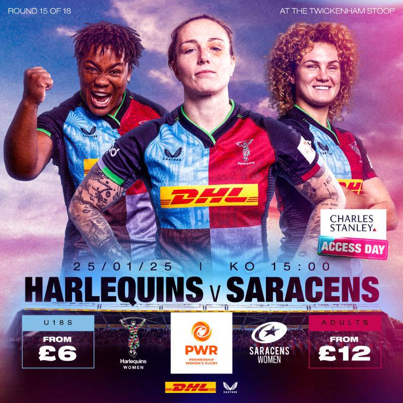 HarlequinsWomen's tweet photo. The battle for London 😤
Join us for our annual #AccessDay fixture as we take on Saracens Women at The Stoop next Saturday 👏
#COYQ | @_CharlesStanley