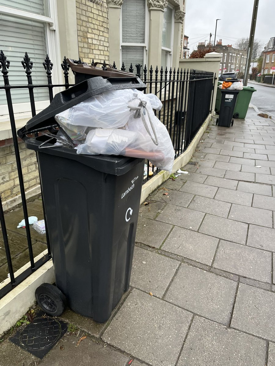 VvheyeVan's tweet photo. @LexadonProperty @lambeth_council @survivinglambet . The occupants of these houses leave their rubbish around all the time. The overflowing black bins have now been emptied but rubbish in #56 front still there  since Monday. In Rectory Gardens: fly tip Xmas trees. Unacceptable. https://t.co/ouTqhMFVzv