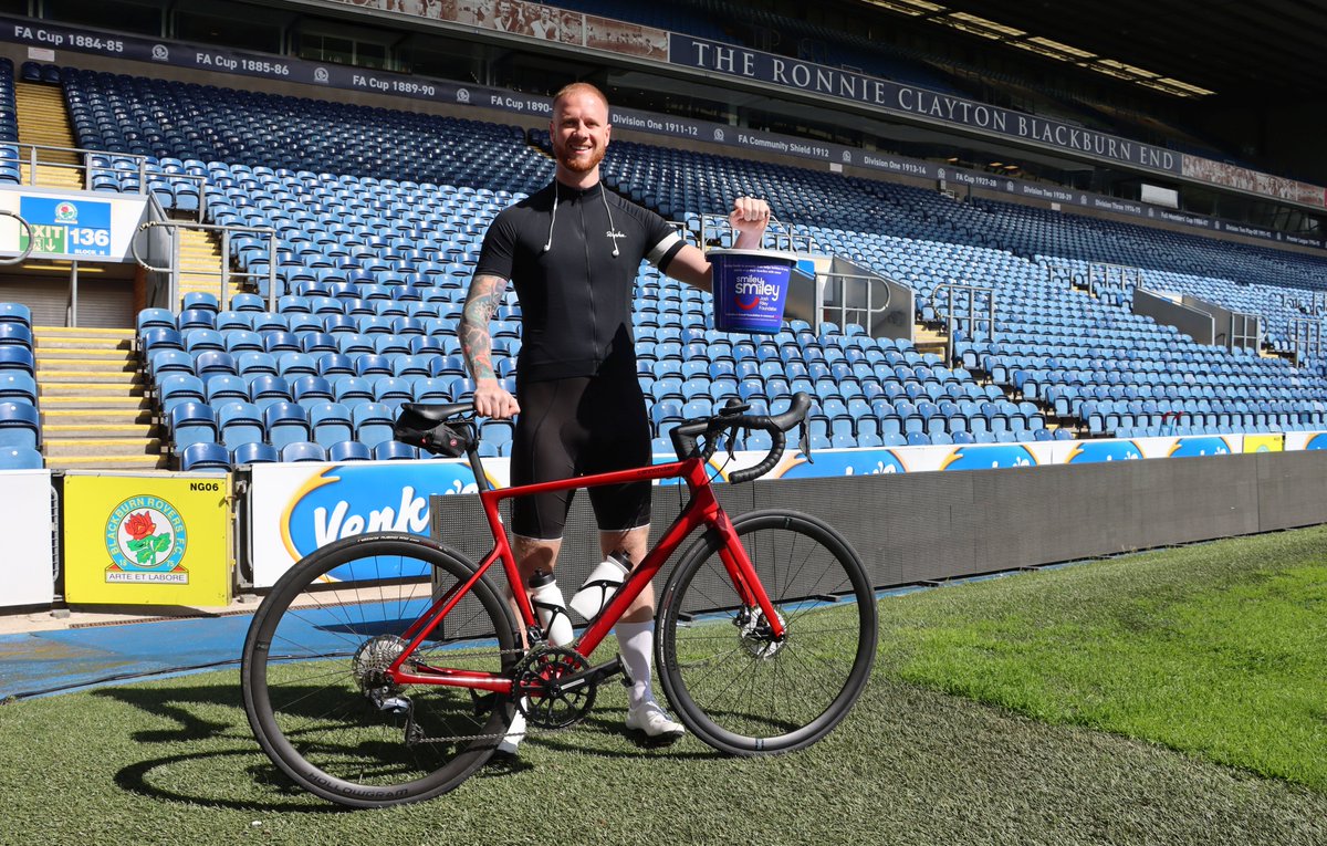 Rovers's tweet photo. 🚲 Tonight at half-time we'll welcome Lewis Robinson (aka Wild Rover) onto the pitch.

Lewis is cycling to every away game this season from Ewood to raise money in memory of his friend, Josh Riley, who died of cancer in 2015 💙

So far he's raised over £7,000 of his £25,000 target. You can donate here: https://t.co/JrTWX3Ptec

#ROVvPOR | #Rovers 🔵⚪️