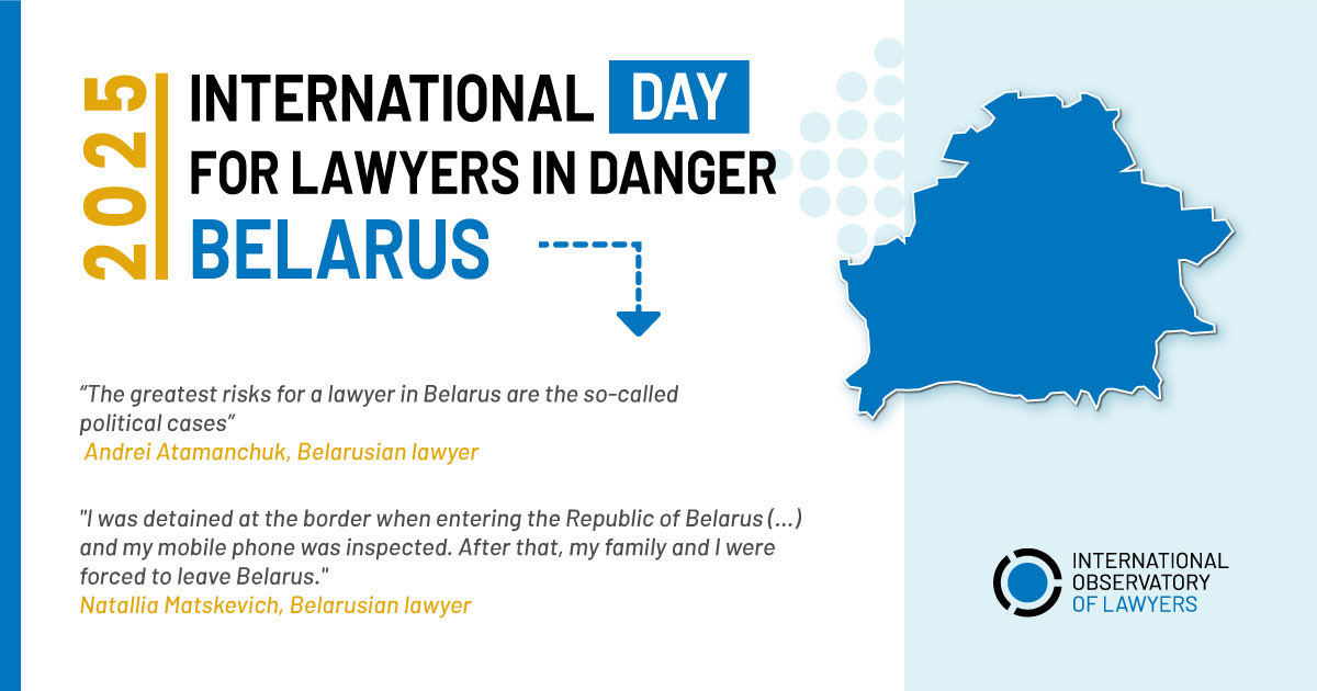 🗓️📢 Save the date: 24 January 2025

The International Day for Lawyers in Danger will be dedicated to Belarusian lawyers. Support them by sharing our tools and taking part in actions near you.