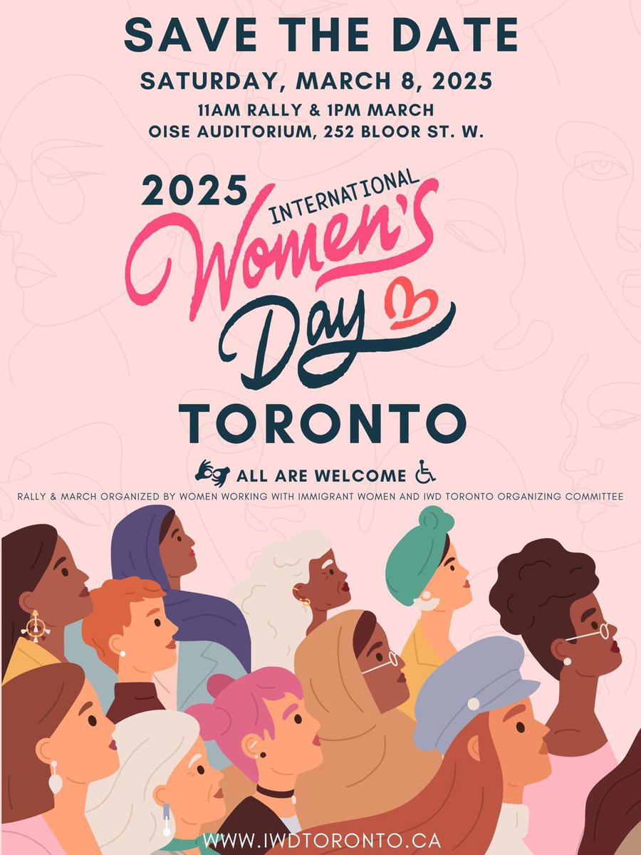 📢 SAVE THE DATE:
Join the Toronto IWD Rally &amp; March 2025
DATE: Saturday, March 8th  2025
Rally: 11am, March: 1pm, OISE auditorium 252 Bloor St W

#InternationalWomensDay 
#IWD2025 
#8March2025
#Iwdtoronto
<a href="/CTVNews/">CTV News</a> <a href="/CBC/">CBC</a> <a href="/CityNewsTO/">CityNews Toronto</a> <a href="/TorontoStar/">Toronto Star</a> <a href="/BBCWorld/">BBC News (World)</a> <a href="/IWD_TO/">IWDTO</a>