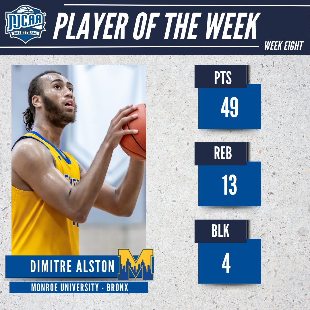 NJCAA Basketball (@njcaabasketball) on Twitter photo 🚂The Express is on the right track!
Dimitre Alston of <a href="/MonroeExpress/">Monroe University Express</a> has been named the #NJCAABasketball DIII Men's Player of the Week!
Alston's impact on the Express was unparalleled as he pushed them to a big overtime win, scoring the first six points in the overtime period. 🚂The Express is on the right track!
Dimitre Alston of <a href="/MonroeExpress/">Monroe University Express</a> has been named the #NJCAABasketball DIII Men's Player of the Week!
Alston's impact on the Express was unparalleled as he pushed them to a big overtime win, scoring the first six points in the overtime period.