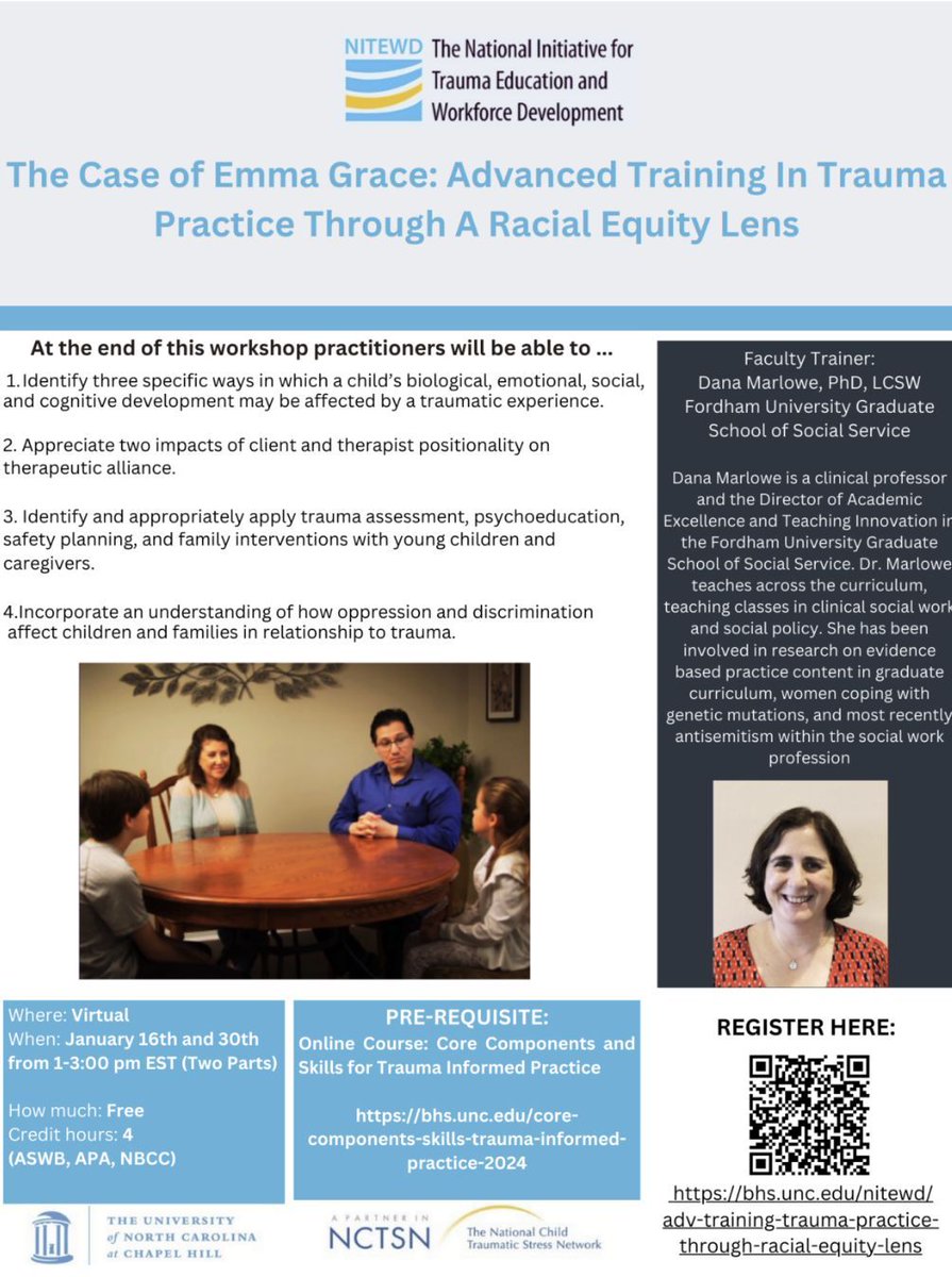 You still have time to register for this Advanced Training Opportunity ! Don't miss out! #CE #NITEWD #SSW #Truama #RacialEquity #NCTSN