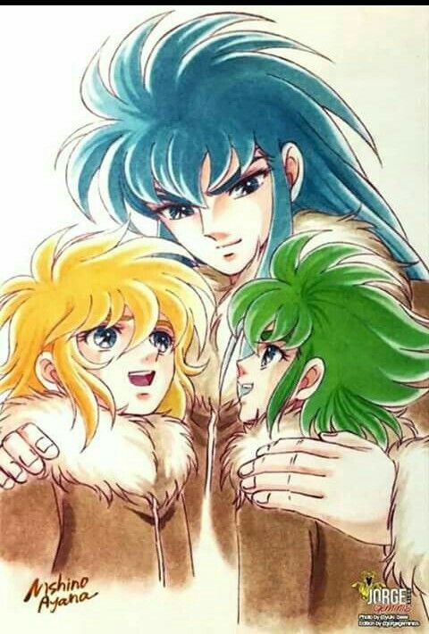 Effyffe's tweet photo. Siberian family: Camus, Hyoga and Isaac! ♒

#SaintSeiya
#水瓶座のカミュ
 #白鳥星座の氷河
#クラーケンのアイザック

Drawing by Ayana Nishino https://t.co/nWL9FPx1z2