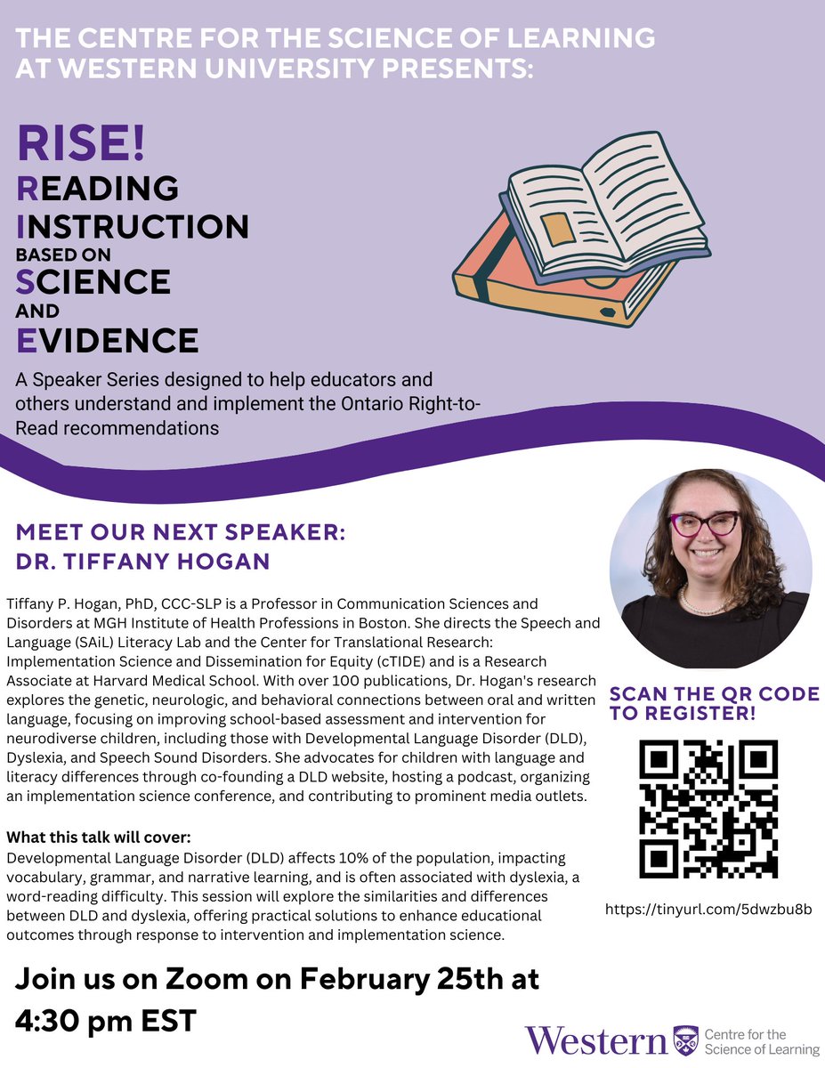 LD Translational Science Collective (@ld_collective) on Twitter photo Join <a href="/tiffanyphogan/">Tiffany Hogan</a> and <a href="/scilearnUWO/">Centre for the Science of Learning</a> for RISE: Reading Instruction Based on Science and Evidence.
๐ : February 25th
โฐ : 4:30 PM EST
๐ : Zoom
๐ : tinyurl.com/5dwzbu8b
Don't miss this opportunity to explore evidence-based strategies for effective reading instruction! Join <a href="/tiffanyphogan/">Tiffany Hogan</a> and <a href="/scilearnUWO/">Centre for the Science of Learning</a> for RISE: Reading Instruction Based on Science and Evidence.
๐ : February 25th
โฐ : 4:30 PM EST
๐ : Zoom
๐ : tinyurl.com/5dwzbu8b
Don't miss this opportunity to explore evidence-based strategies for effective reading instruction!