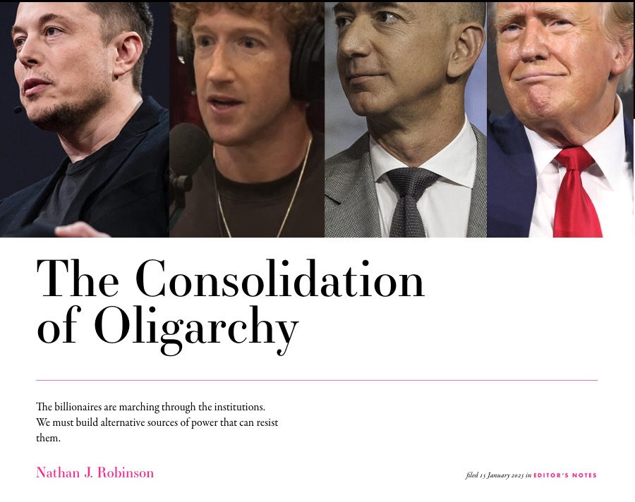 currentaffairs.org/news/the-conso…
The oligarchy is consolidating. The billionaires who rule us are all coming together to ensure permanent permanent plutocratic rule.