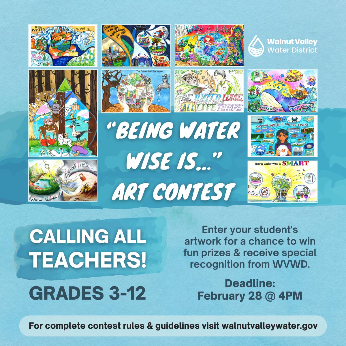 Calling all artists in grades 3-12! 🎨 Our Annual Art Contest is here - show us how YOU stay water wise!💧 #WaterWiseArt #TapIntoWVWD

✅ Teachers, submit your students’ art by February 28th

🔗 Link in bio for details