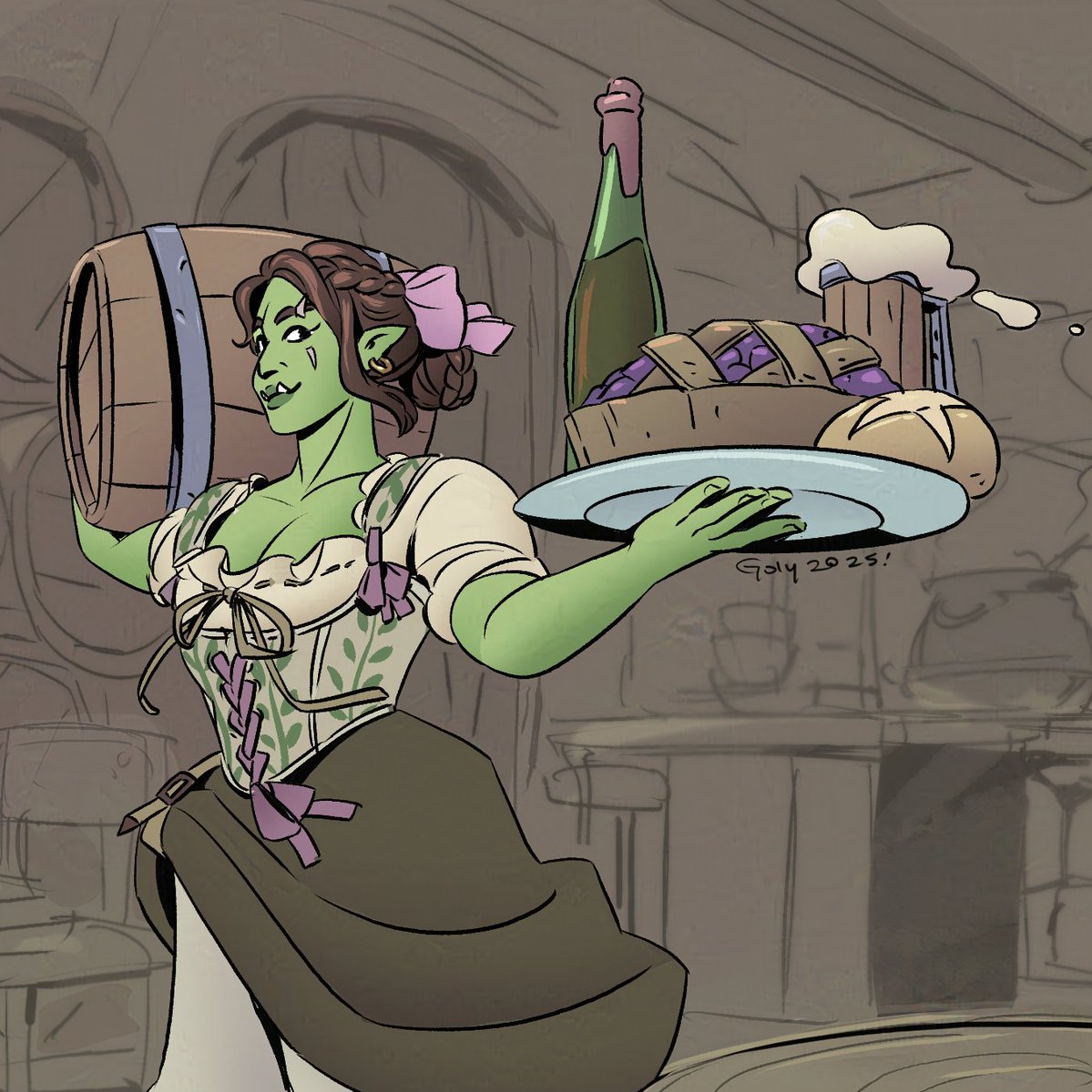 belengoly's tweet photo. I drew a cute orc innkeeper, as an excuse to draw cute corsetry. 
#orc #dnd #digitalart https://t.co/VBPREULZ7l
