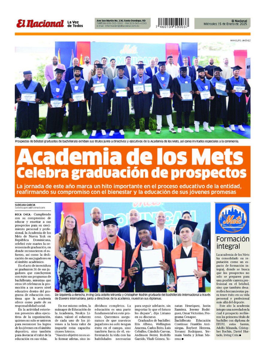 Con esta graduación, la Academia de los Mets de Nueva York reafirma una vez más su compromiso con la educación de los jóvenes prospectos ⚾️👏🏽🎓🥇 <a href="/LosMets/">Mets de Nueva York</a> <a href="/Mets/">New York Mets</a> 

ow.ly/ZahI50UH8I5