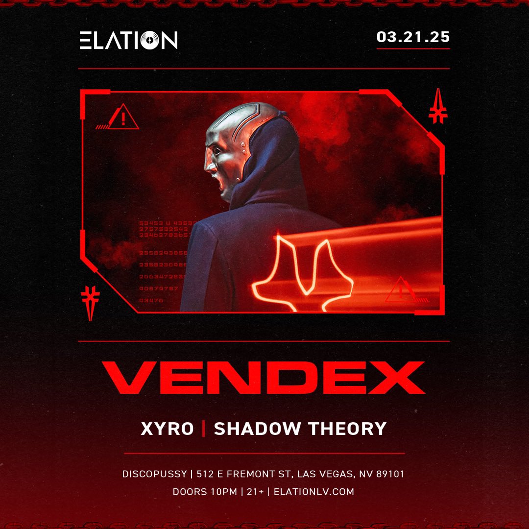 Embark on a journey through khaos, guided by Vendex to a paradise where the dance floor comes alive with freedom.🗡️ March 21st at <a href="/Discopussy/">DISCOPUSSY</a> 

🔗Tickets on sale now at Elationlv.com