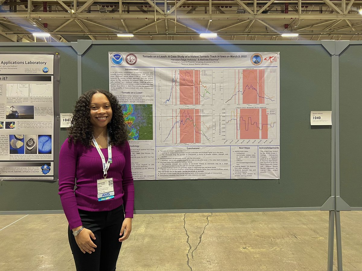 Our president, Haniston, is presenting her research poster at the session at 3:00. Go check it out! 🌪️ #AMS2025