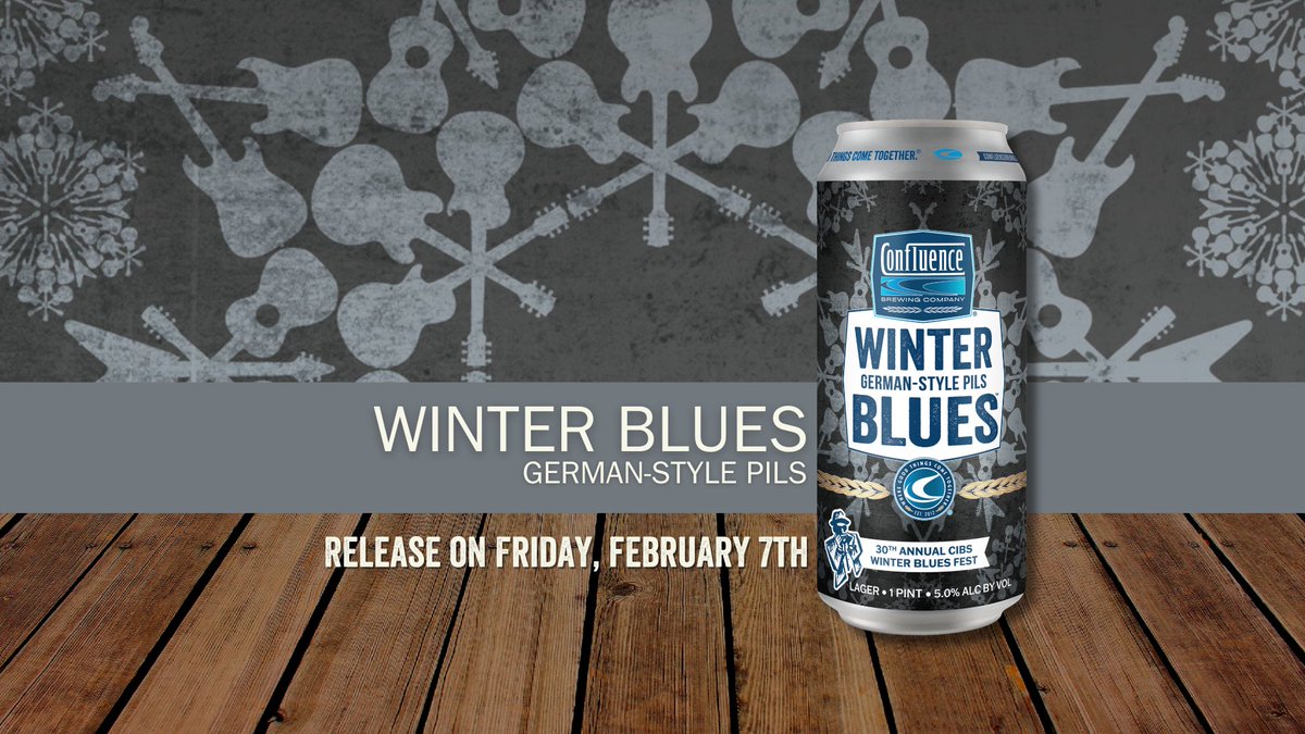 ConfluenceBrew's tweet photo. RELEASES FEB. 7TH!
Winter Blues
German-Style Pils
5.0% ABV
Confluence Brewing has partnered with Central Iowa Blues Society to brew this special beer to commemorate their 30th anniversary. This classic, light-bodied, golden lager is hand-crafted with select two-row barley malts, noble hops, and traditional pilsner yeast for a crisp, refreshing flavor that's been enjoyed the world over for nearly two centuries. Prost!
The Central Iowa Blues Society is a volunteer non-profit arts organization dedicated to the education, preservation and celebration of blues and roots music in Iowa. Learn more at https://t.co/6F3hunMC77.