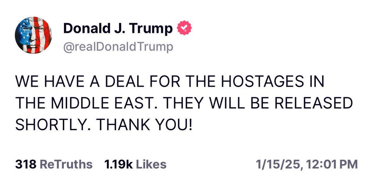 Sajwani's tweet photo. Just in : President Donald Trump announces hostage deal has been reached in the Middle East https://t.co/JWaZkQGe1u