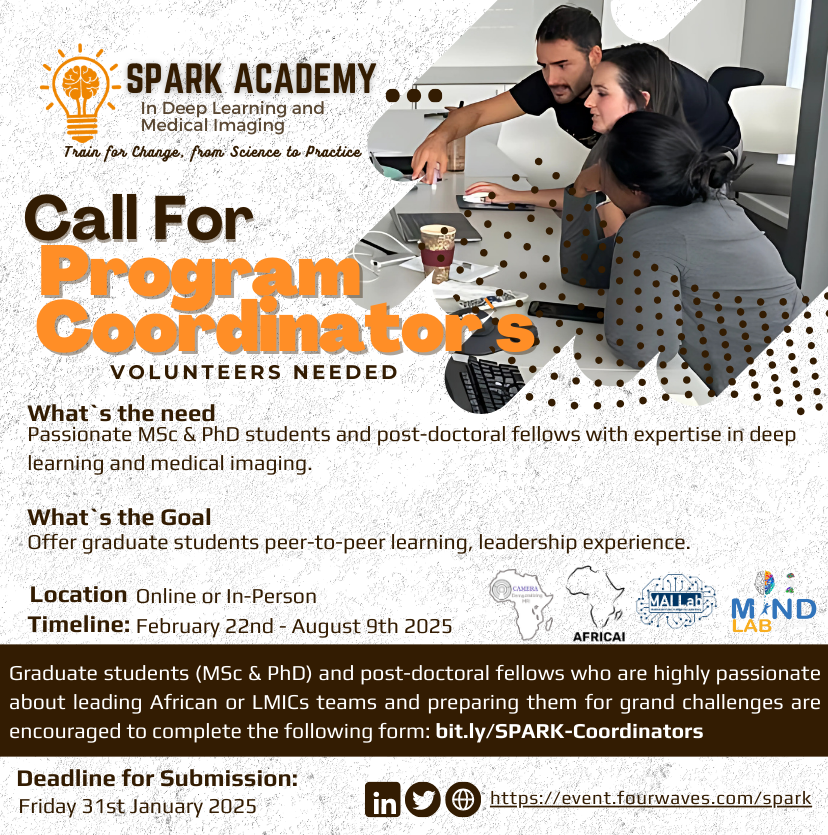 CAMERA MRI AFRICA (@cameraafrica) on Twitter photo #VolunteerCall! 🔥 Shape the future of AI in Africa! 🌍 Become a Program Coordinator for SPARK Academy 2024! 🚀 Passionate about AI & medical imaging? 🩻 Apply now!
<a href="/MiccaiStudents/">MICCAI Students</a> <a href="/RMiccai/">RISE MICCAI</a> <a href="/dsa_org/">Data Science Africa - DSA</a>
Application: bit.ly/SPARK-Coordina…
#MedicalAI #InnovationInAfrica #VolunteerCall! 🔥 Shape the future of AI in Africa! 🌍 Become a Program Coordinator for SPARK Academy 2024! 🚀 Passionate about AI & medical imaging? 🩻 Apply now!
<a href="/MiccaiStudents/">MICCAI Students</a> <a href="/RMiccai/">RISE MICCAI</a> <a href="/dsa_org/">Data Science Africa - DSA</a>
Application: bit.ly/SPARK-Coordina…
#MedicalAI #InnovationInAfrica